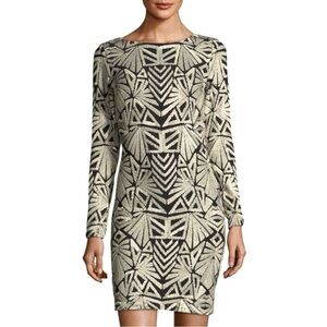 Dress the Population Black & Pearly Beige Patterned Lola Bodycon Dress Size XS